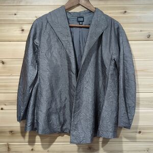 Eileen Fisher Womens Jacket XS Gray Crinkle Fabric Silk
